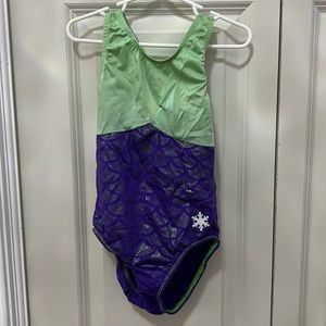 Snowflake leotard, mermaid purple scale print.